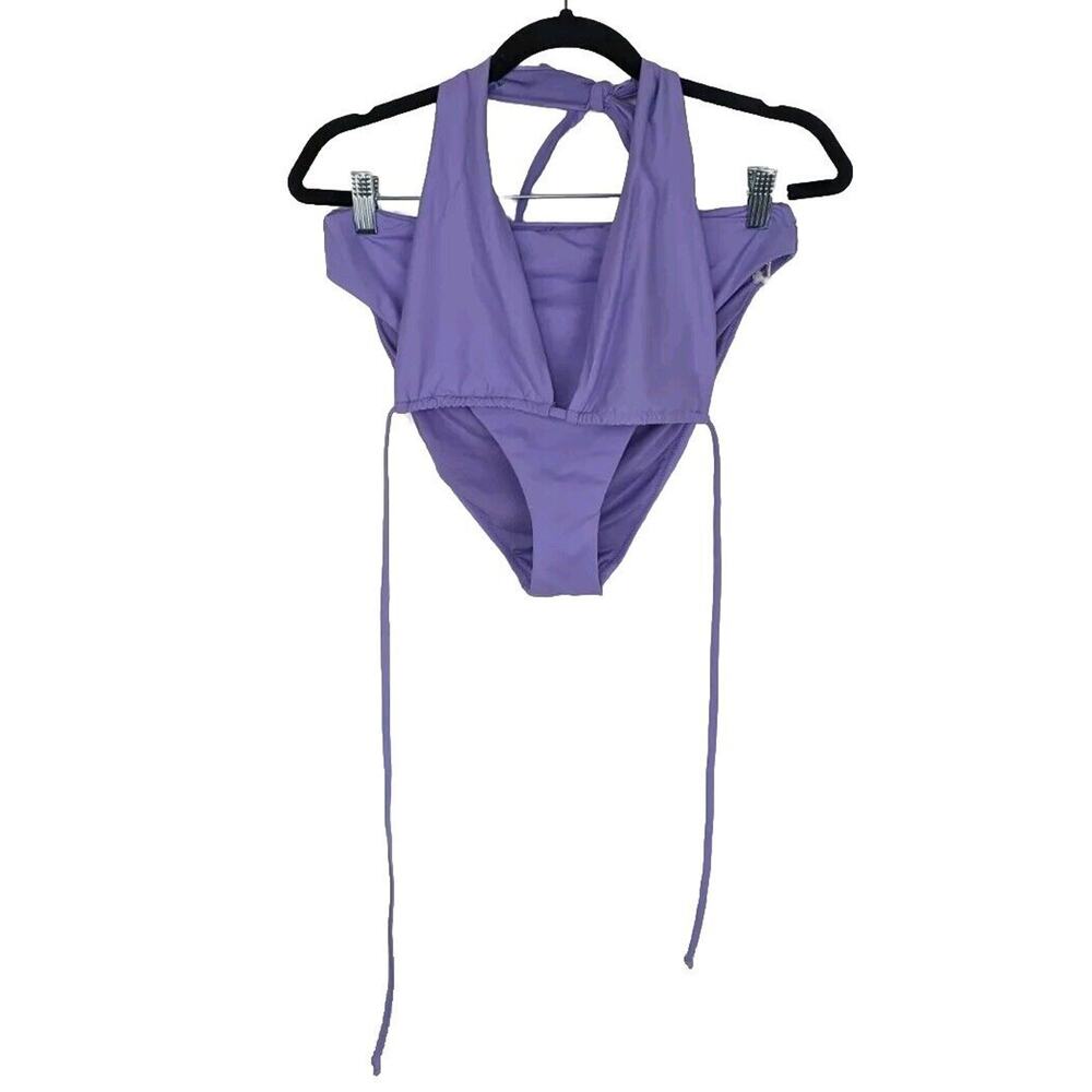 Good American Lilac Halter Bikini Top‎ Good Waist Bikini Bottom Set Size 4 XL